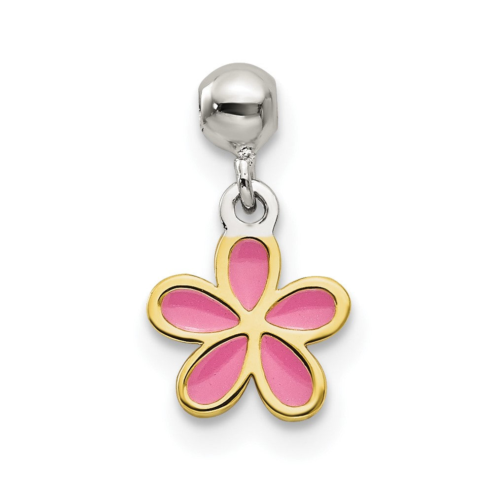 Sterling Silver Mio Memento Gold-Tone Pink Enamel Flower Charm