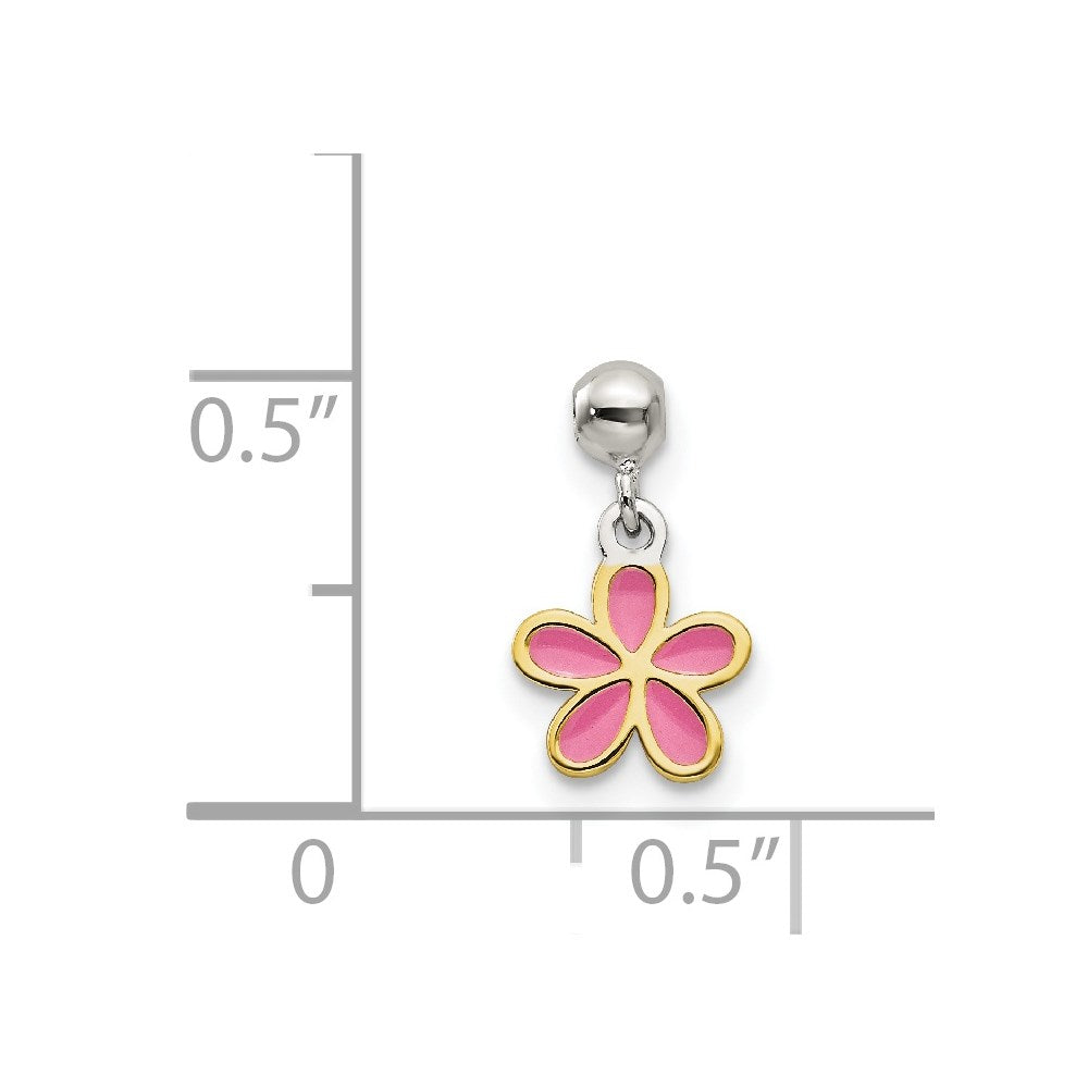 Sterling Silver Mio Memento Gold-Tone Pink Enamel Flower Charm