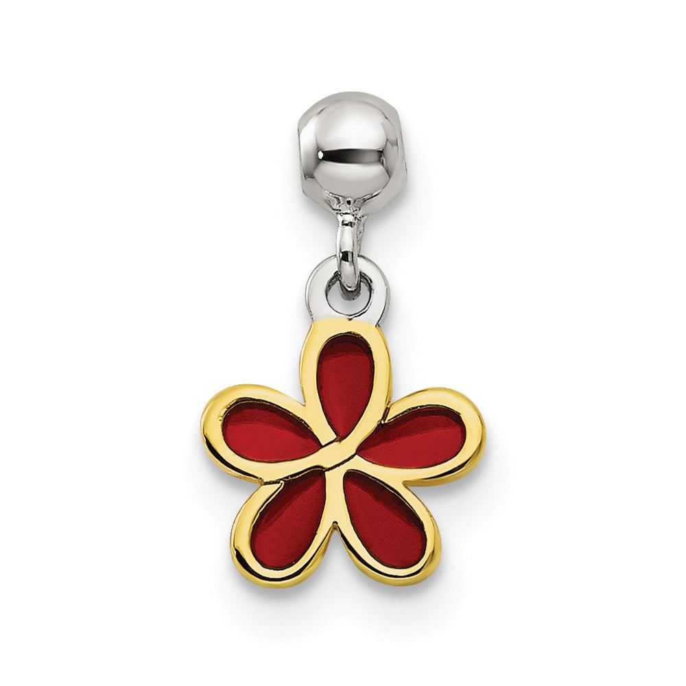 Sterling Silver Mio Memento Gold-Tone Red Enamel Flower Charm