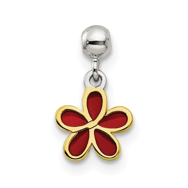 Sterling Silver Mio Memento Gold-Tone Red Enamel Flower Charm