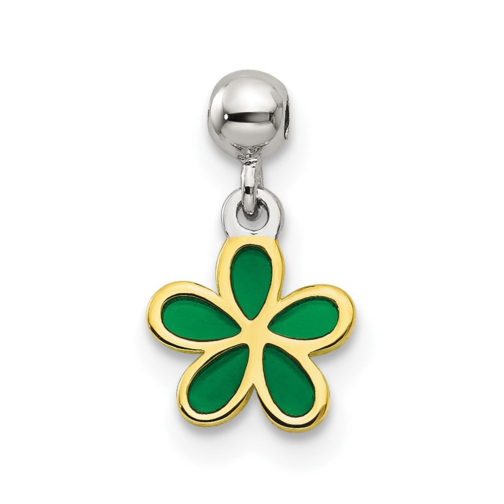 Sterling Silver Mio Memento Gold-Tone Green Enamel Flower Charm