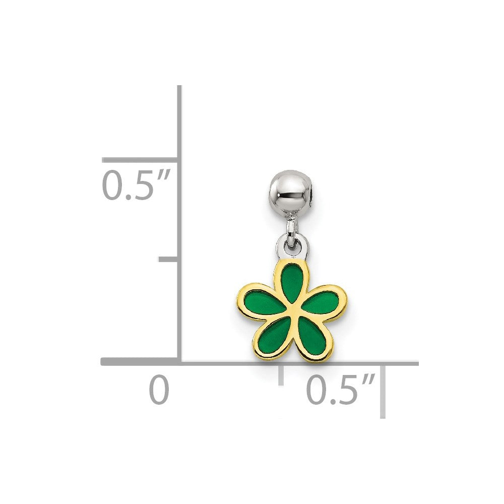 Sterling Silver Mio Memento Gold-Tone Green Enamel Flower Charm