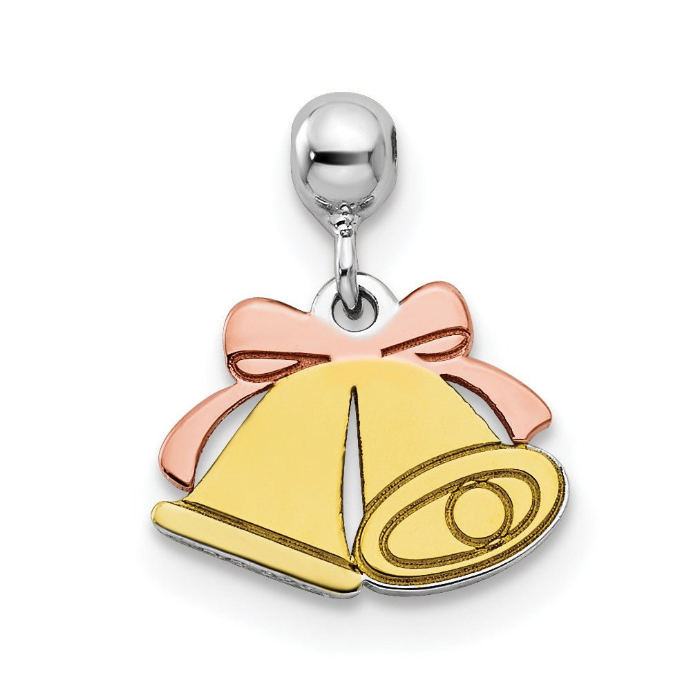 Sterling Silver Mio Memento Rhodium-Plated Rose-Tone And Gold-Tone Bell Charm