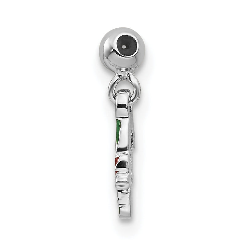 Sterling Silver Mio Memento Rhodium-Plated Gold-Tone Enamel Candy Cane Charm