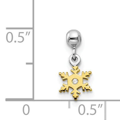 Sterling Silver Mio Memento Rhodium-Plated Gold-Tone Cz Snow Flake Charm
