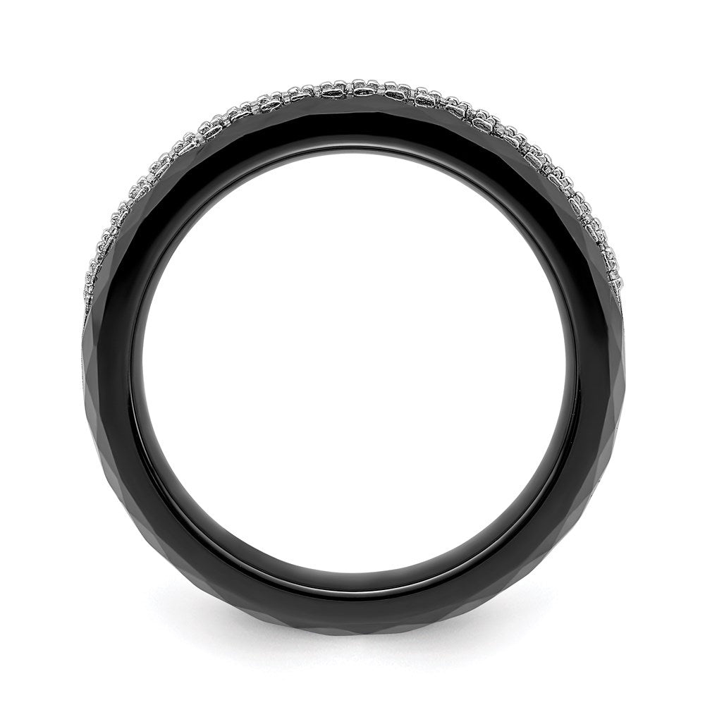 Sterling Silver Brilliant Embers Rhodium-Plated 23 Stone Micro Pav Cz And Black Ceramic Band