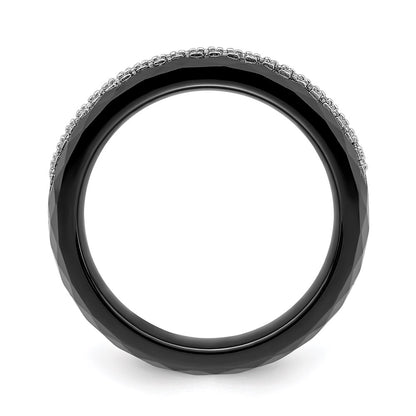 Sterling Silver Brilliant Embers Rhodium-Plated 23 Stone Micro Pav Cz And Black Ceramic Band