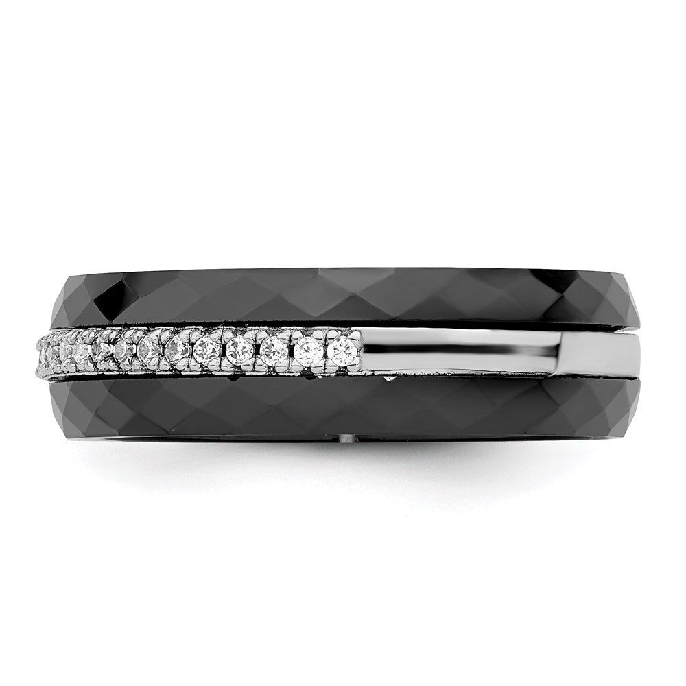 Sterling Silver Brilliant Embers Rhodium-Plated 23 Stone Micro Pav Cz And Black Ceramic Band