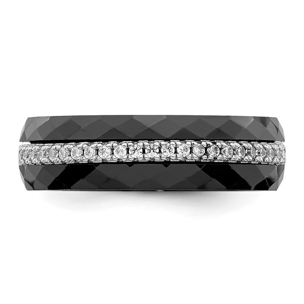 Sterling Silver Brilliant Embers Rhodium-Plated 23 Stone Micro Pav Cz And Black Ceramic Band