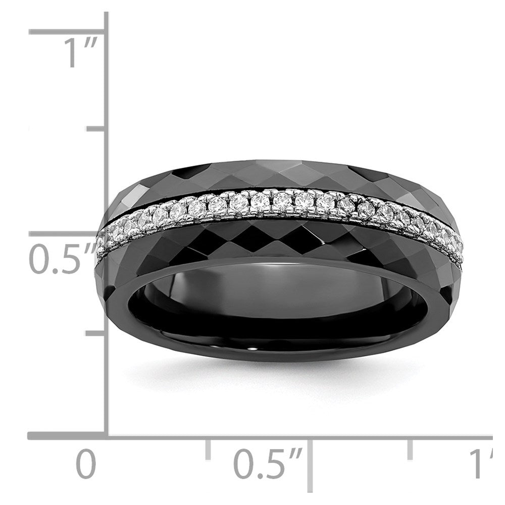 Sterling Silver Brilliant Embers Rhodium-Plated 23 Stone Micro Pav Cz And Black Ceramic Band