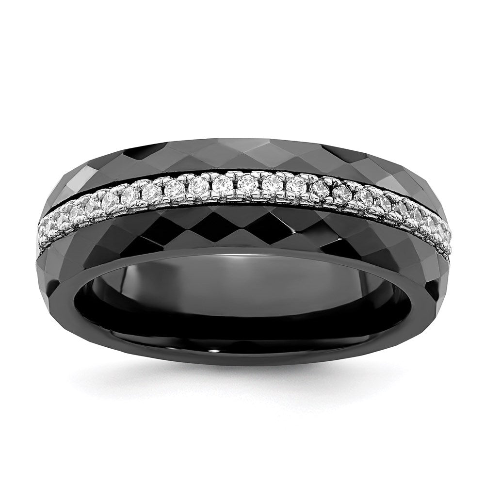 Sterling Silver Brilliant Embers Rhodium-Plated 23 Stone Micro Pav Cz And Black Ceramic Band