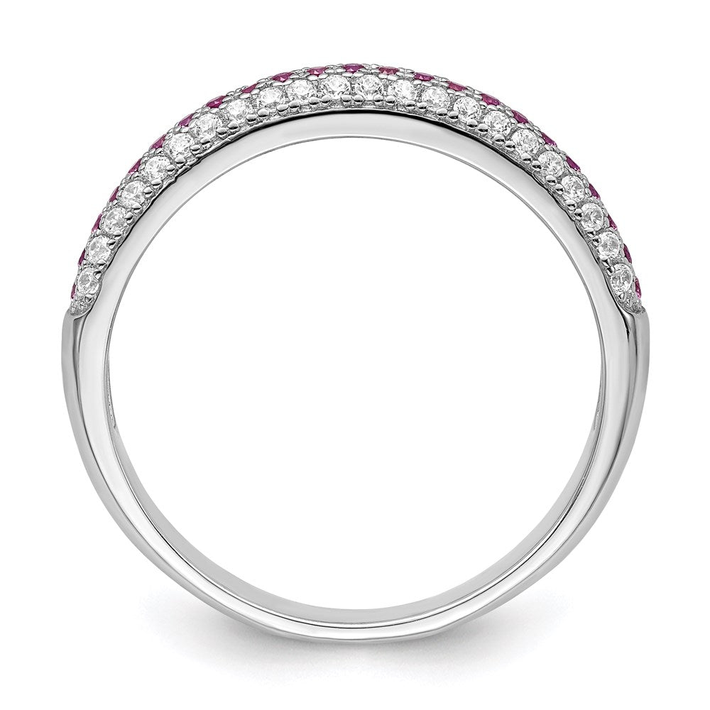 Sterling Silver Brilliant Embers Rhodium-Plated 67 Stone Red And White Micro Pav Cz Polished Ring