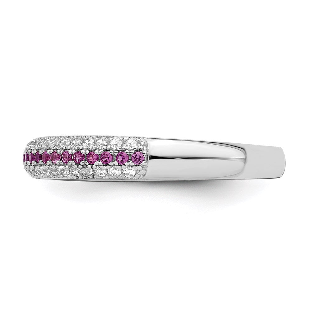 Sterling Silver Brilliant Embers Rhodium-Plated 67 Stone Red And White Micro Pav Cz Polished Ring