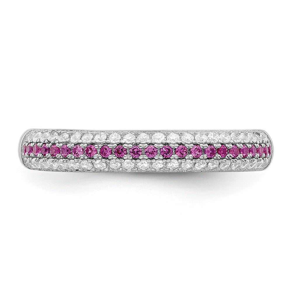 Sterling Silver Brilliant Embers Rhodium-Plated 67 Stone Red And White Micro Pav Cz Polished Ring