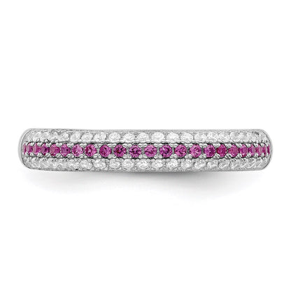 Sterling Silver Brilliant Embers Rhodium-Plated 67 Stone Red And White Micro Pav Cz Polished Ring