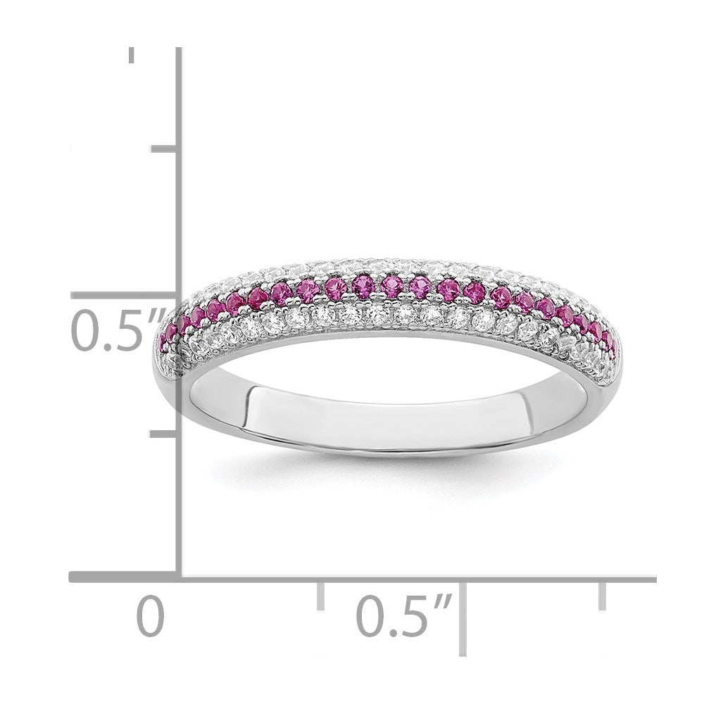 Sterling Silver Brilliant Embers Rhodium-Plated 67 Stone Red And White Micro Pav Cz Polished Ring