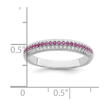 Sterling Silver Brilliant Embers Rhodium-Plated 67 Stone Red And White Micro Pav Cz Polished Ring