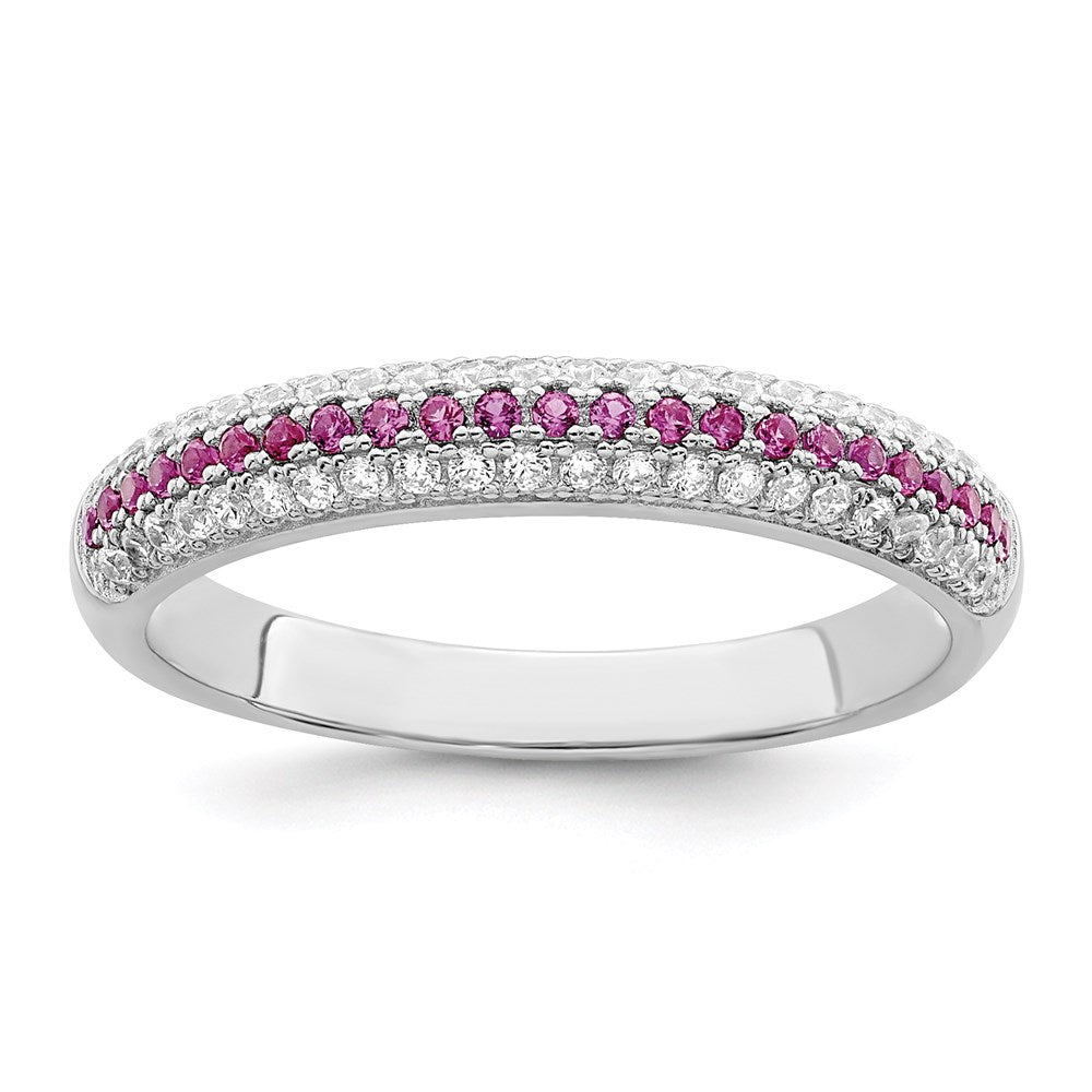 Sterling Silver Brilliant Embers Rhodium-Plated 67 Stone Red And White Micro Pav Cz Polished Ring