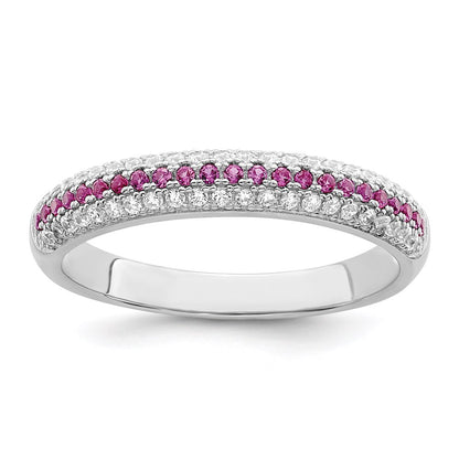 Sterling Silver Brilliant Embers Rhodium-Plated 67 Stone Red And White Micro Pav Cz Polished Ring