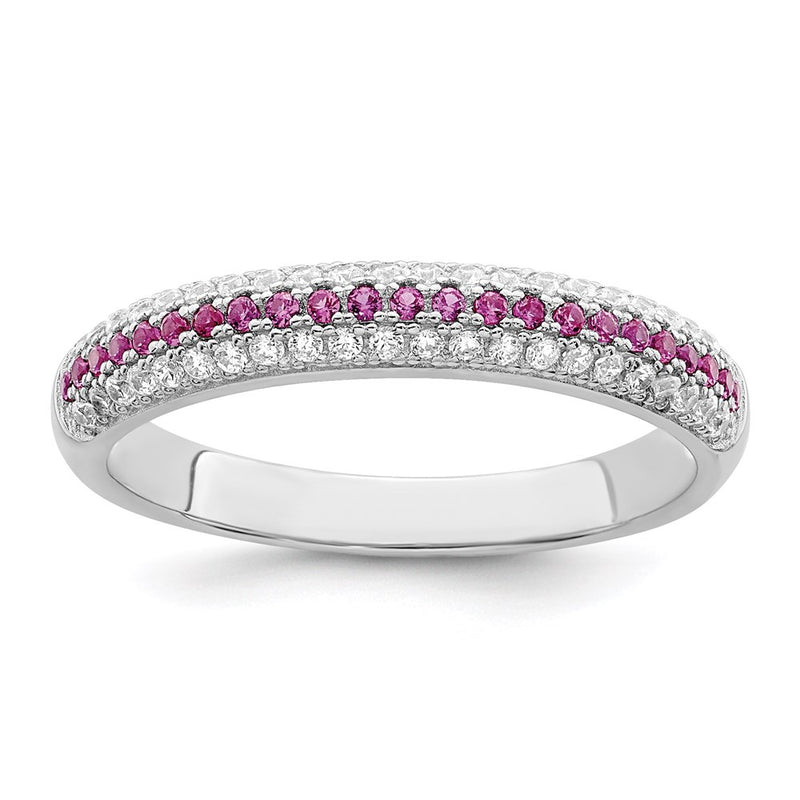 Sterling Silver Brilliant Embers Rhodium-Plated 67 Stone Red And White Micro Pav Cz Polished Ring