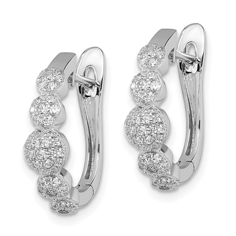 Sterling Silver Brilliant Embers Rhodium-Plated 92 Stone Micro Pav Cz Hinged Hoop Earrings