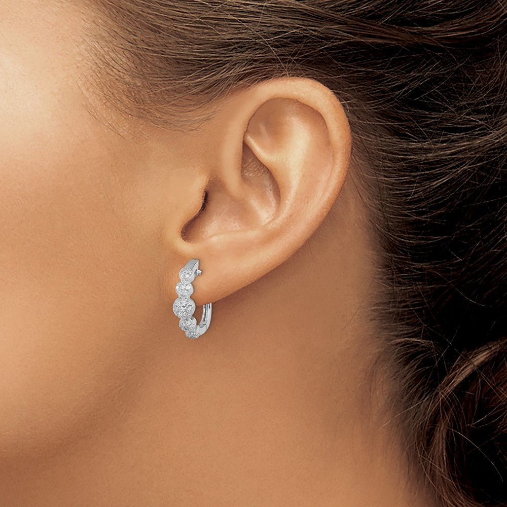 Sterling Silver Brilliant Embers Rhodium-Plated 92 Stone Micro Pav Cz Hinged Hoop Earrings