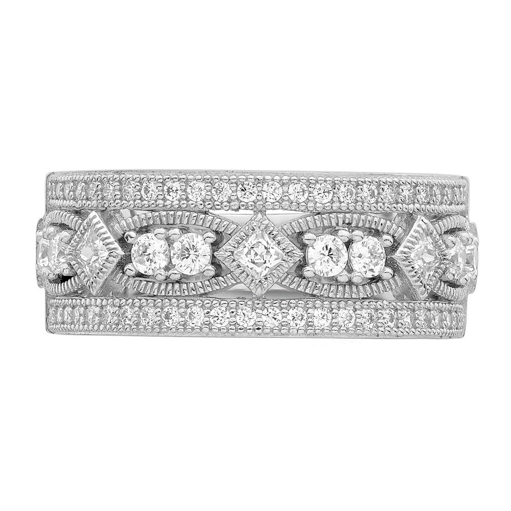 Sterling Silver Brilliant Embers Rhodium-Plated 59 Stone Micro Pav Cz Polished Ring