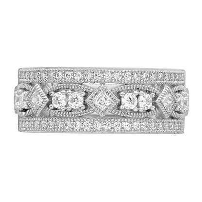 Sterling Silver Brilliant Embers Rhodium-Plated 59 Stone Micro Pav Cz Polished Ring