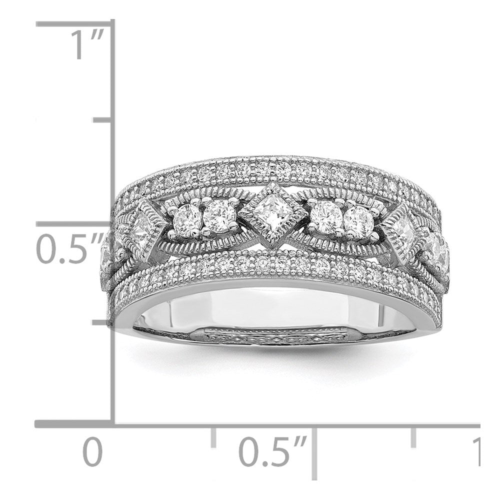 Sterling Silver Brilliant Embers Rhodium-Plated 59 Stone Micro Pav Cz Polished Ring