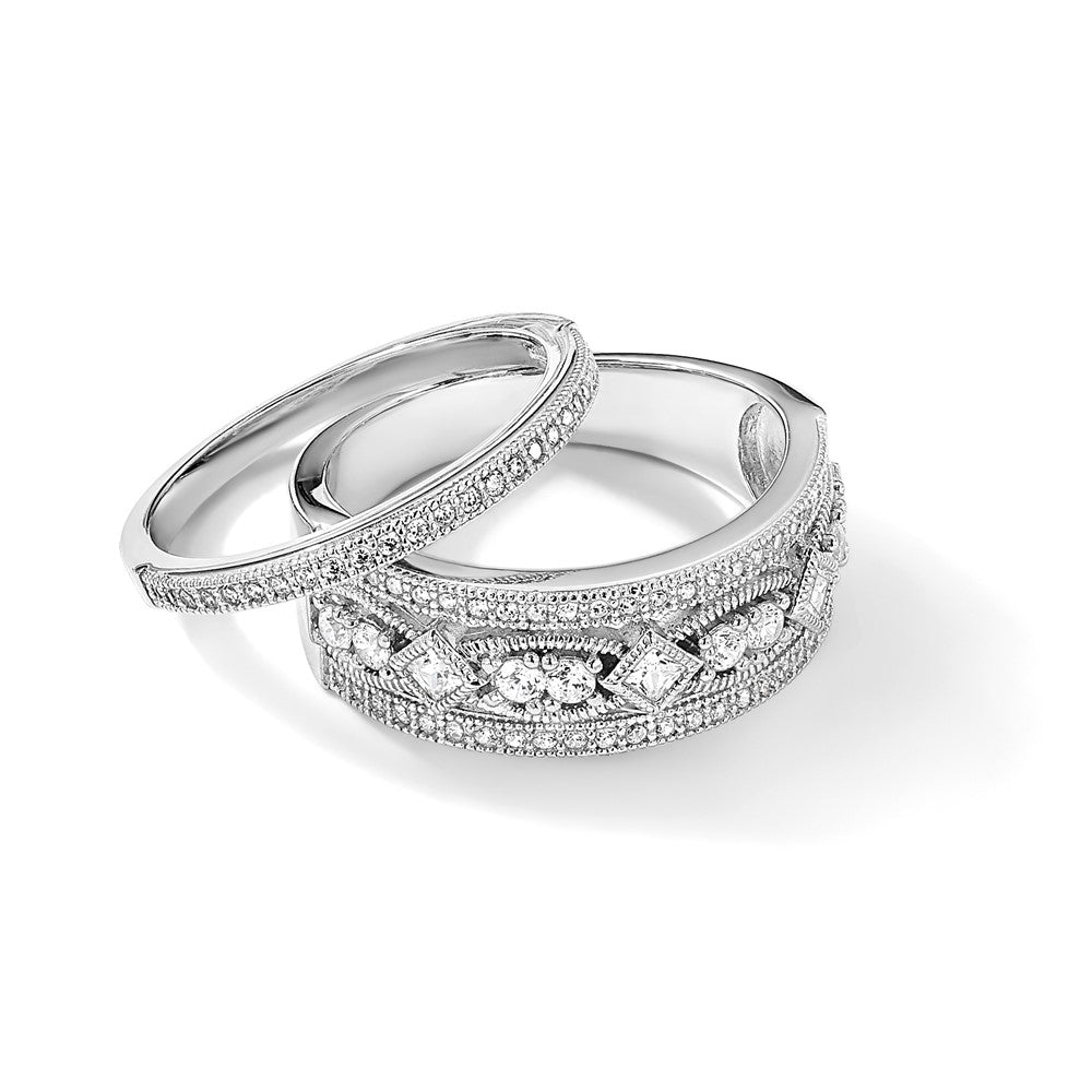 Sterling Silver Brilliant Embers Rhodium-Plated 59 Stone Micro Pav Cz Polished Ring