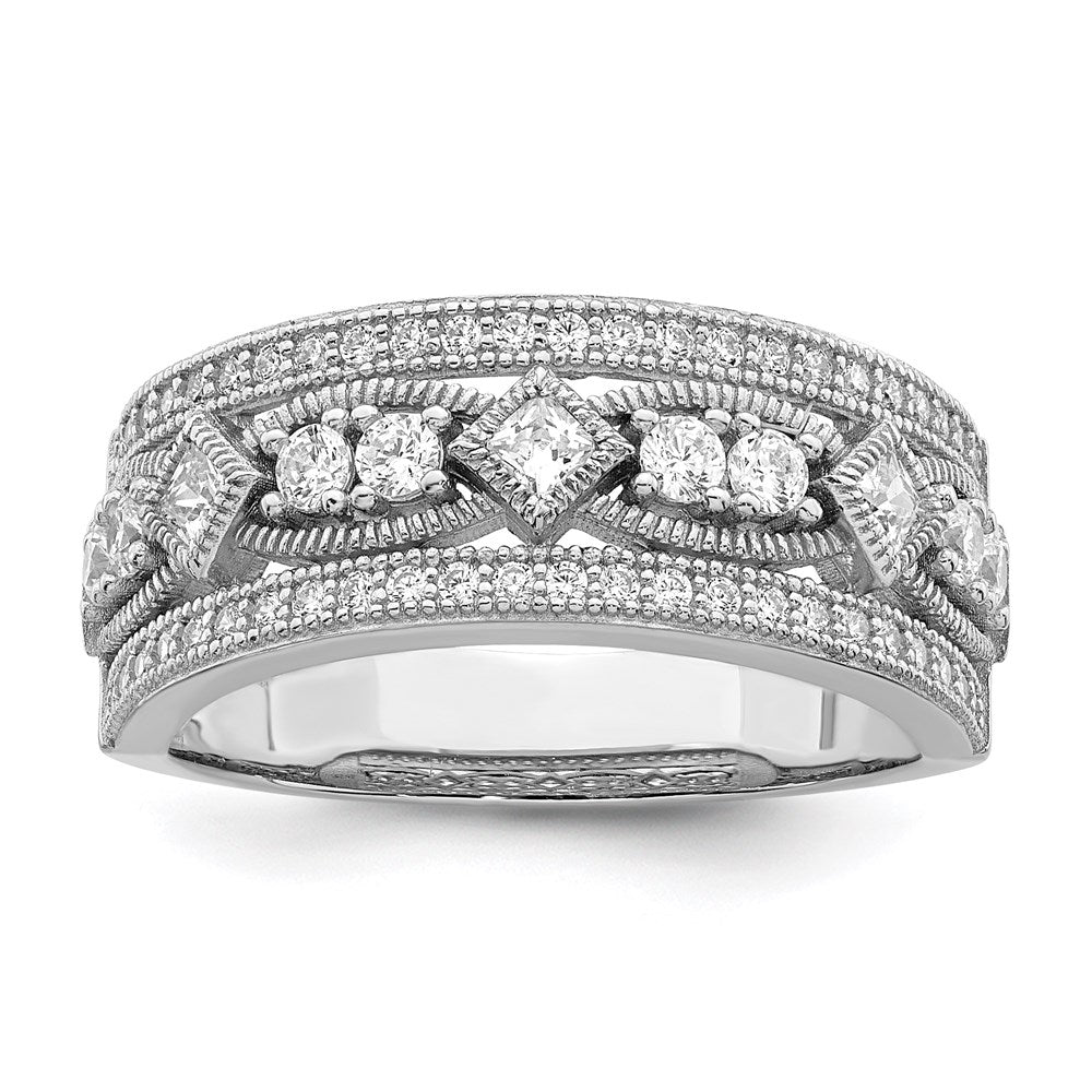 Sterling Silver Brilliant Embers Rhodium-Plated 59 Stone Micro Pav Cz Polished Ring