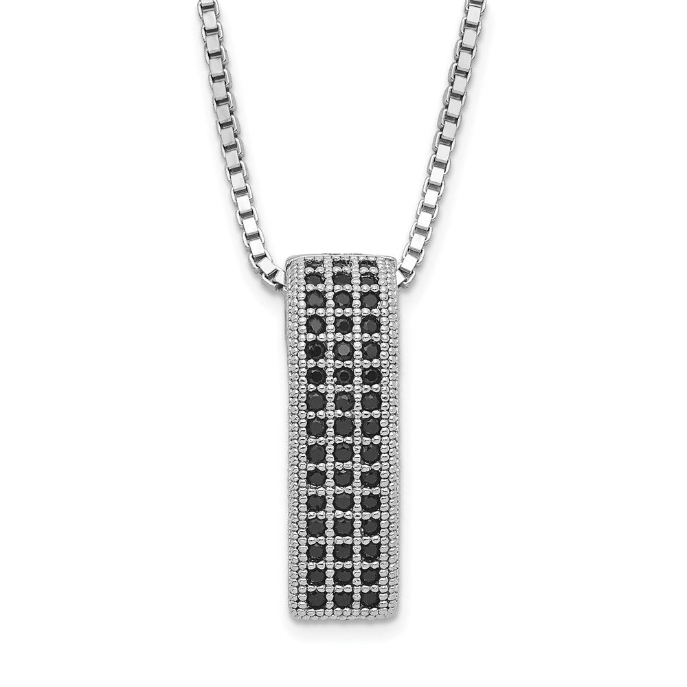 Sterling Silver Black Cz True Fire Polished Bar W/ 2In Ext Necklace