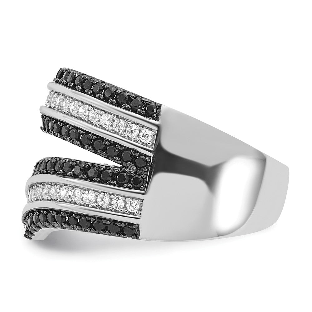 Sterling Silver Black & Clear Cz True Fire Ring