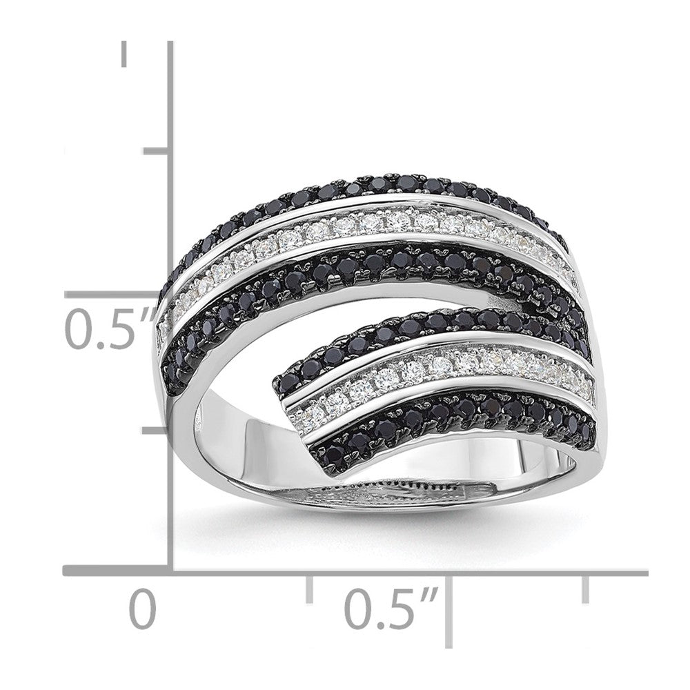 Sterling Silver Black & Clear Cz True Fire Ring