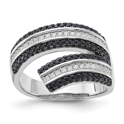 Sterling Silver Black & Clear Cz True Fire Ring