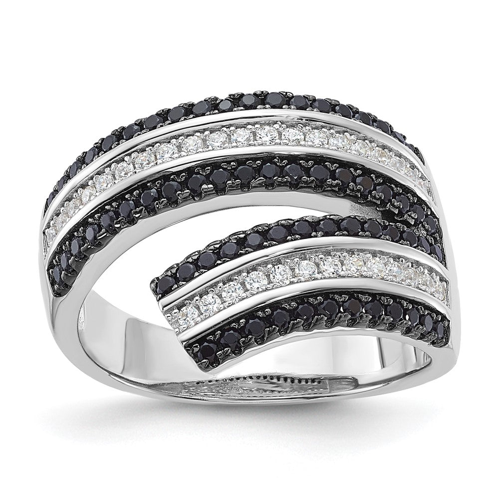 Sterling Silver Black & Clear Cz True Fire Ring