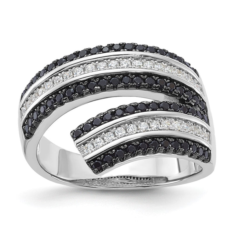 Sterling Silver Black & Clear Cz True Fire Ring
