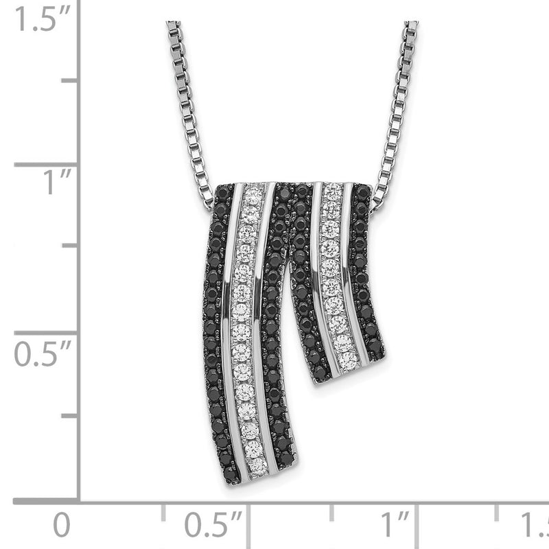 Sterling Silver Black & Clear Cz True Fire Necklace