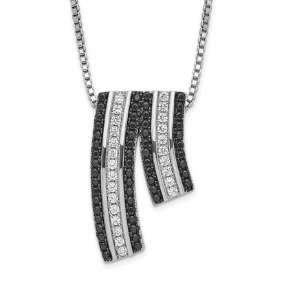 Sterling Silver Black & Clear Cz True Fire Necklace