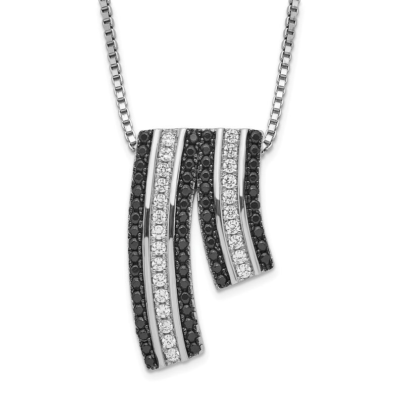 Sterling Silver Black & Clear Cz True Fire Necklace