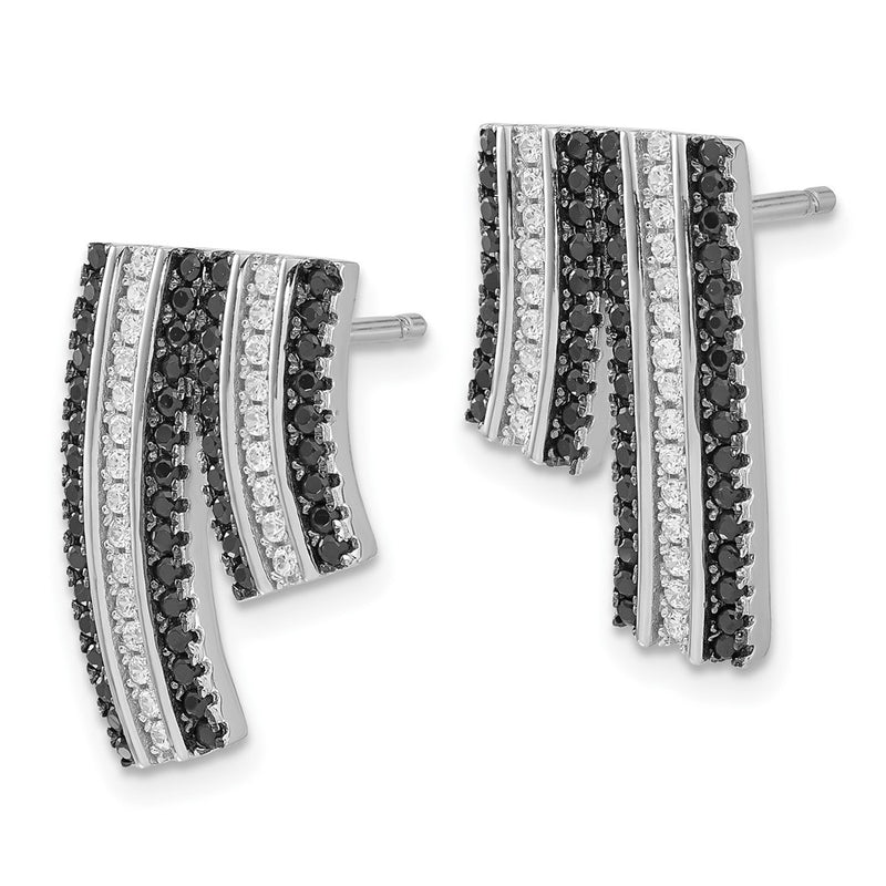 Sterling Silver True Fire Black & Clear Cz Post Earrings