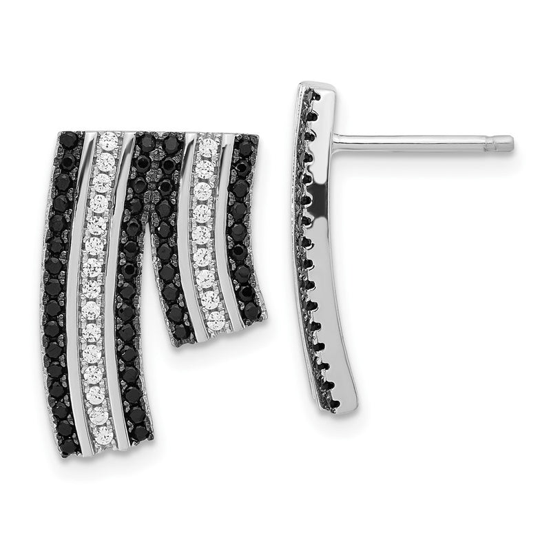 Sterling Silver True Fire Black & Clear Cz Post Earrings