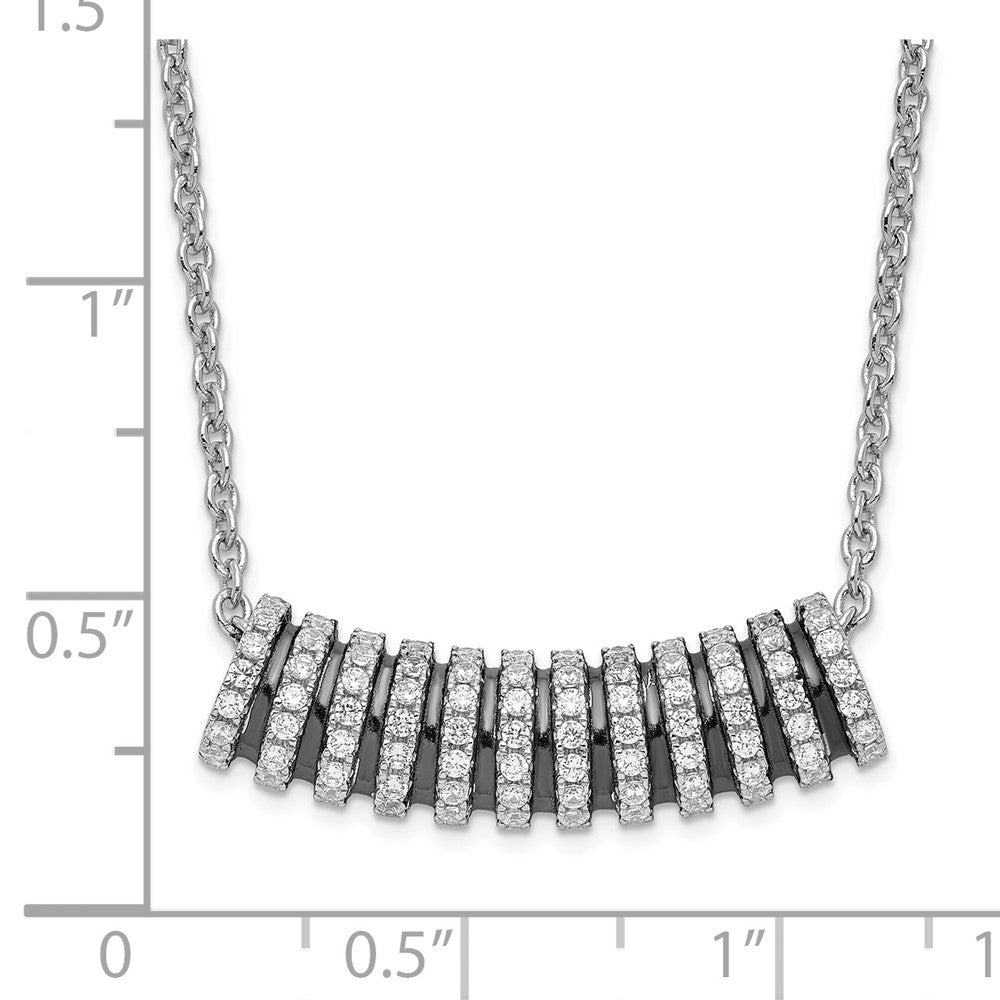 Sterling Silver Black Rhodium & Cz Brilliant Embers Curved Bar Necklace