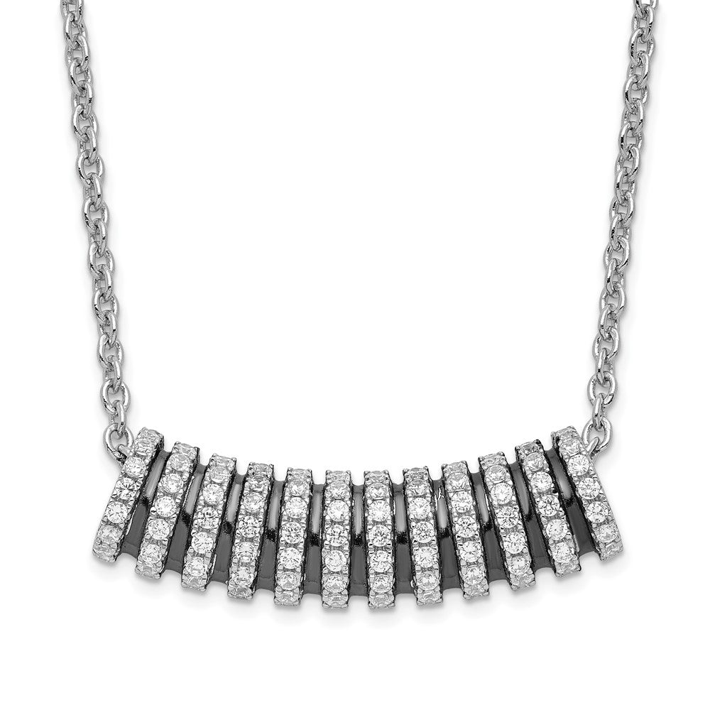 Sterling Silver Black Rhodium & Cz Brilliant Embers Curved Bar Necklace