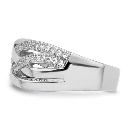 Sterling Silver Brilliant Embers Rhodium-Plated 44 Stone Micro Pav Cz Polished Ring
