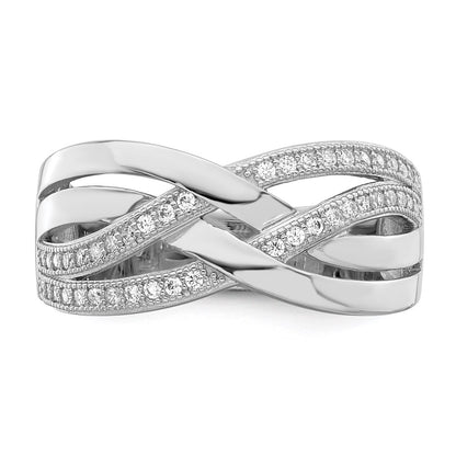 Sterling Silver Brilliant Embers Rhodium-Plated 44 Stone Micro Pav Cz Polished Ring
