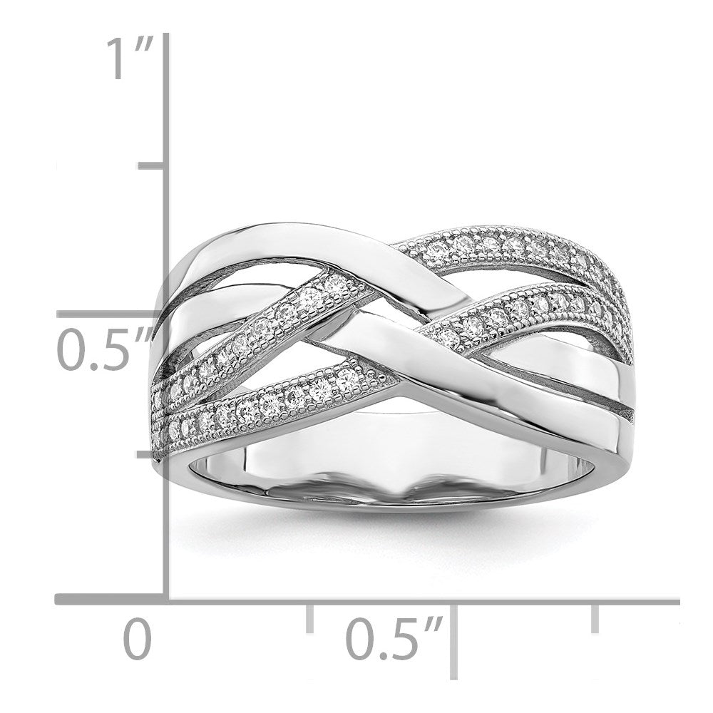 Sterling Silver Brilliant Embers Rhodium-Plated 44 Stone Micro Pav Cz Polished Ring