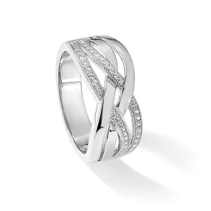 Sterling Silver Brilliant Embers Rhodium-Plated 44 Stone Micro Pav Cz Polished Ring