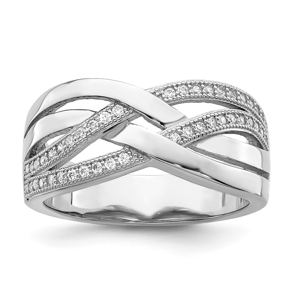 Sterling Silver Brilliant Embers Rhodium-Plated 44 Stone Micro Pav Cz Polished Ring