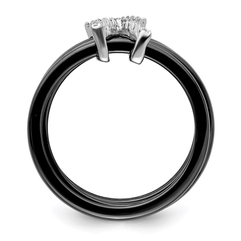 Sterling Silver Brilliant Embers Rhodium-Plated 17 Stone Micro Pav Cz X Ceramic Ring
